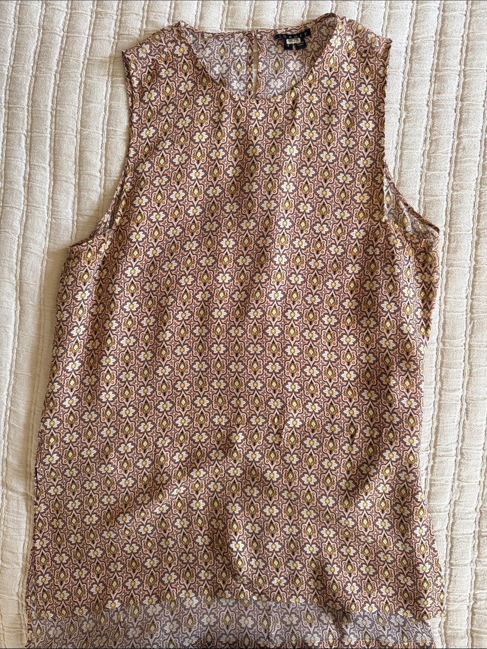 Theory Mauve-Patterned Sleeveless Camisole with Yellow Accents